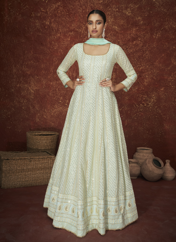 Traditional Sky Blue Pure Georgette Floor Length Anarkali Dress